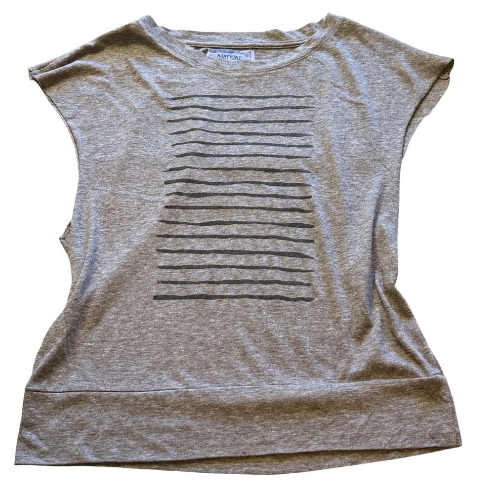 Nation Ltd Gray Striped Dolman Sleeve Oversized Tee Top Size L